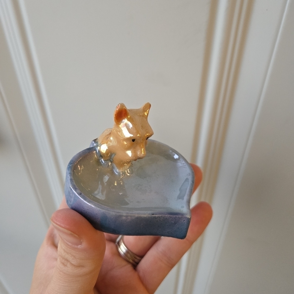Lusterware Scottie Dog Heart Vintage Ring Dish Japan - Picture 1 of 5